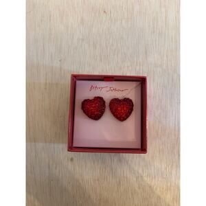 BETSEY JOHNSON Red Heart Button Glass Crystal Pave Stud Earrings New